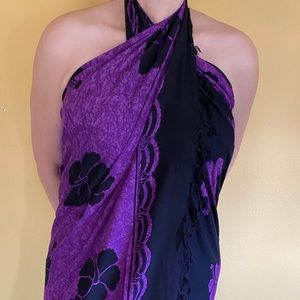 Purple strong with black hibiscus flowers